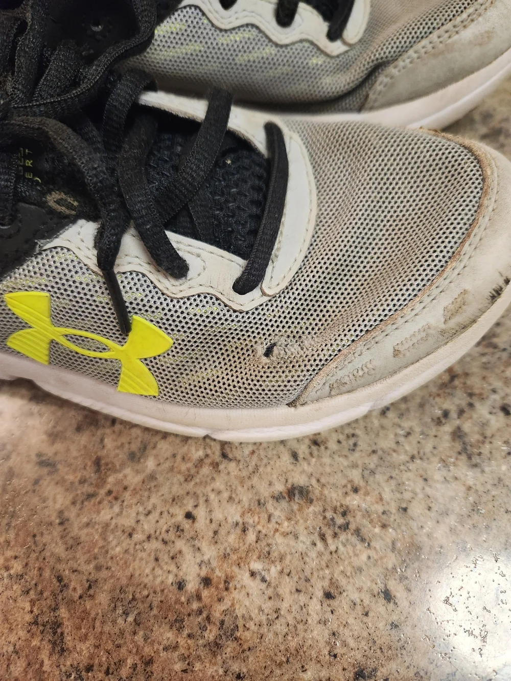 Under Armour Kids' Gray & Black Athletic Shoes with Yellow Logo- PLAY Condition